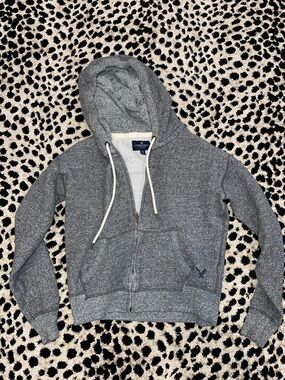 Gray cropped Zip-Up Hoodie with Drawstring